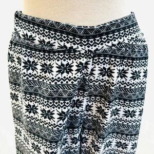 SHOSHO Women Flannel Snowflakes Elastic Waist Black White Pajama Pants Sz Large